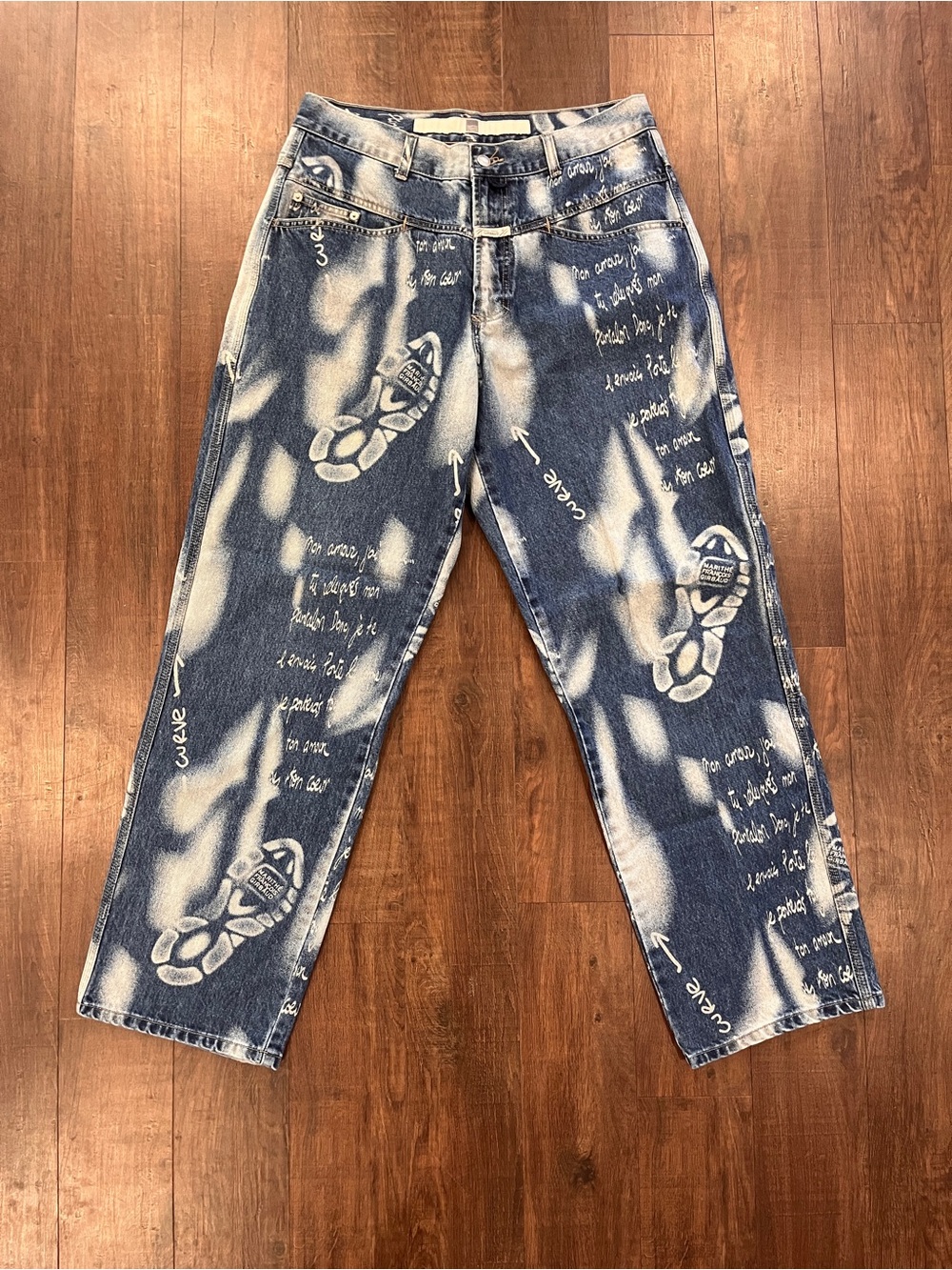 Marithe Francois Girbaud Jeans Mens 34 Blue Denim Baggy 34X31 Mon Amour Print